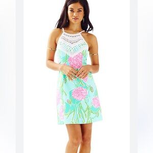 Lilly Pulitzer PEARL SHIFT DRESS in POOLSIDE BLU GOING STAG Size:4.